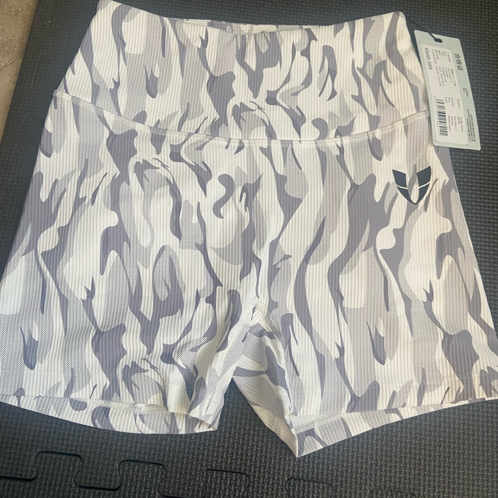 Gray Athletic Camouflage Shorts with Elastic Waistband